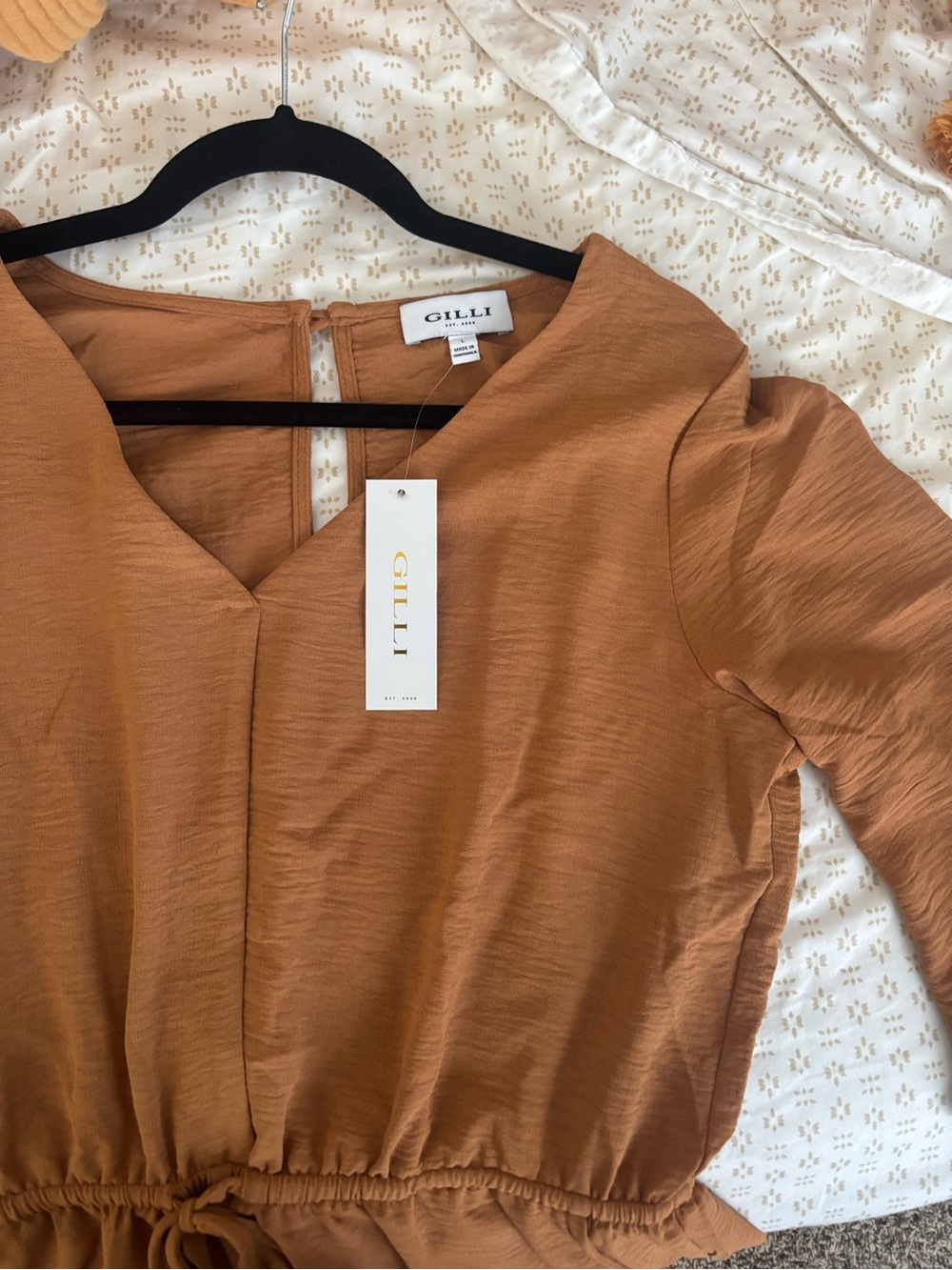 Gilli Long-Sleeve Rust Drawcord Waist Dress